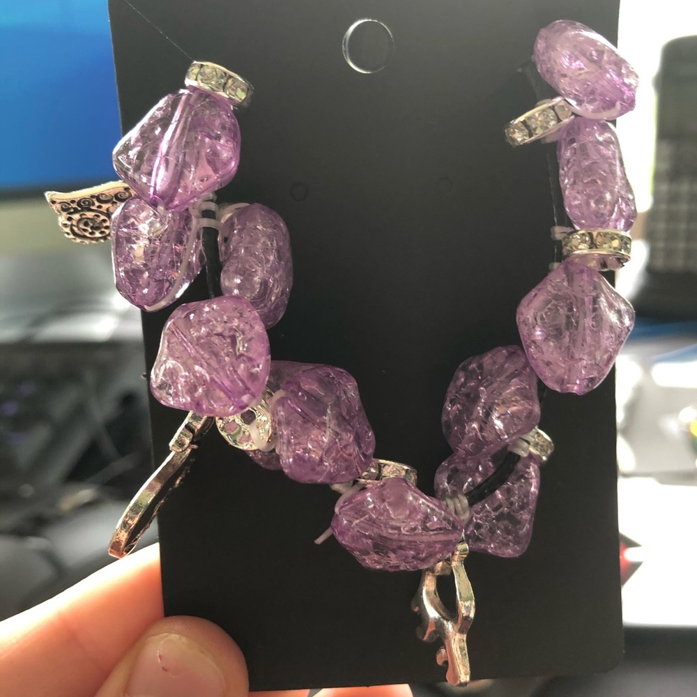 Homemade Purple Crystal Cat Bracelet 🐱